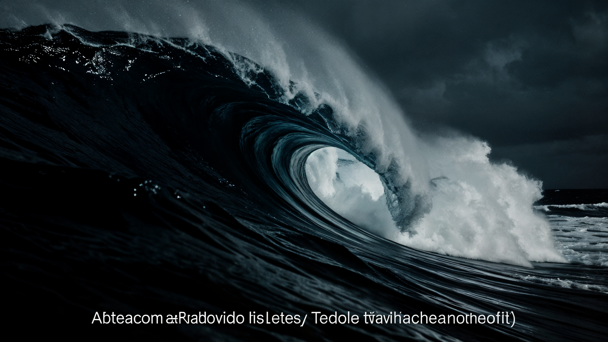 Cinematic black and white photograph of a giant ocean wave cresting